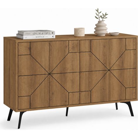 Madia con 4 Ante Credenza Design Geometrico Moderno in Legno 123x77 cm Rovere