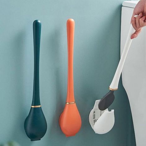 Brosse Toilette Silicone Plate,Brosse Toilettes WC Suspendue,Brosse de Toilette Flexible en Silicone,Brosse de Toilette (1/4)
