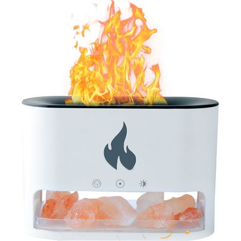 Kristallsalzstein, buntes Stimmungslicht, Flammenbefeuchter, ätherisches Ultraschallöl, Aromatherapiegerät, 4 Farblicht/7 Farbwechsel, 250 ml, weiß