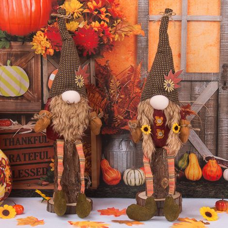 Ornements décoratifs d Halloween festival de récolte à longues jambes feuille d érable Rudolph sans visage posture assise poupée à longues jambes (1/4)