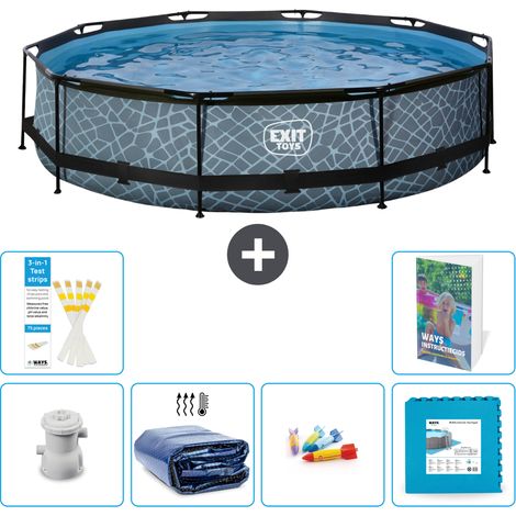 Exit Pool Rund - Steinoptik - 360x76 cm - 7-teilig S229