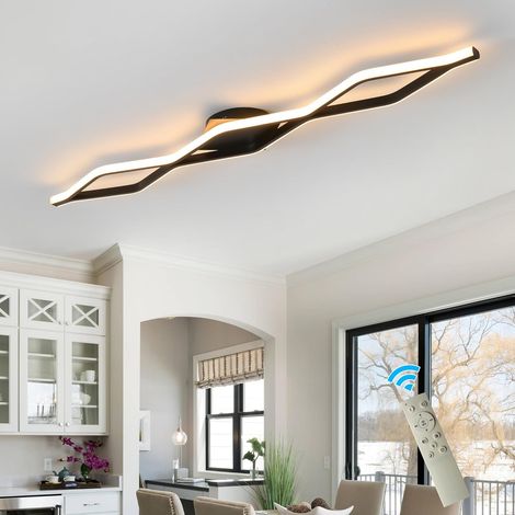 Ganeed Dimmable LED Ceiling Light 46.4'' Kitchen Lighting Fixtures Ceiling Black Flush Mount Ceiling Light with Remote Linear Ceiling Light for Kitchen Bedroom Dining Room Hallway,24W (1/5)
