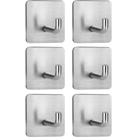 Gancho adhesivo impermeable, gancho de acero inoxidable, apto para cocina y baño, color plata, 6 unidades. (1/5)