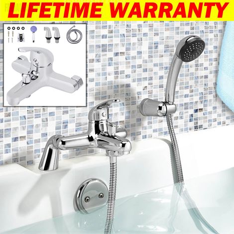 Bath Taps with Shower Attachment Bath Shower Mixer Tap Double Handles Bath Tub Filler Mixer Tap with Handheld Shower for Bathroom Bathtub, Chrome (1/5)