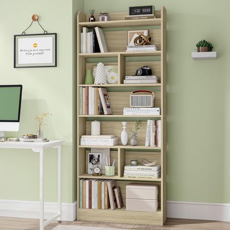 Bibliothèque 7 Niveaux cloison, 24 x 60 x 199,2 cm Beige Chêne Étagère, Meuble de Rangement Livres, Cloison Séparateur, Présentoir, Pour Salon, Chambre, Bureau (1/5)
