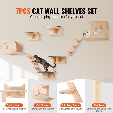 Étagères Murales pour Chat, Lot de 7, Ensemble de Meubles Muraux avec Plateformes à Sauter, Charge 18,14 kg, Étagère Flottante d'Es… (1/5)