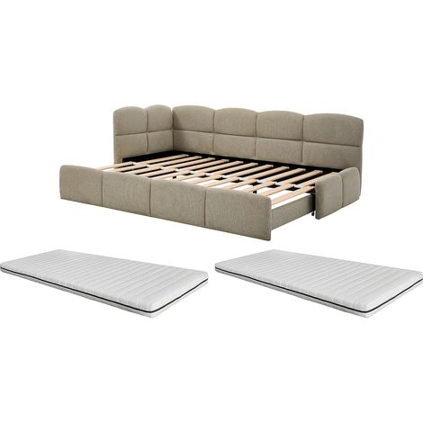 Letto estraibile 2 x 80 x 200 cm Con rete a doghe Tessuto testurizzato Talpa + Materasso – PLURANIO (1/5)