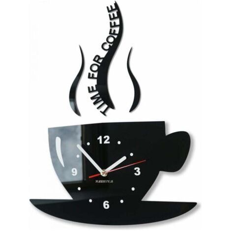 Horloge Murale 3D Moderne en Forme de Tasse à Café Design Cuisine Noir