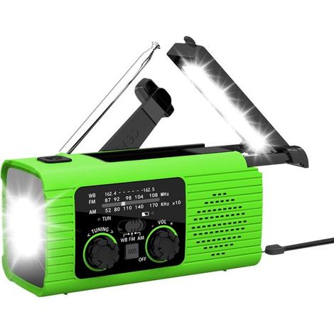 Radio meteo manuale, radio solare portatile, radio palmare AM/FM/NOAA con batterie, torcia a LED ricaricabile a 3 modalità per casa e campeggio (1/5)