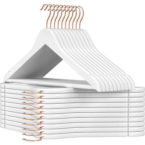 Set di 20 grucce in legno con tacche e gancio girevole a 360° in oro rosa per giacche camicie e pantaloni bianco 120003052