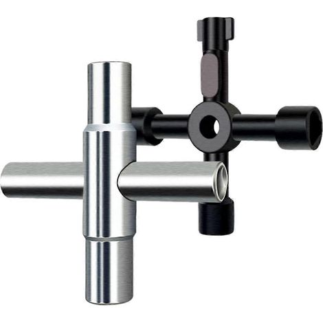 4-Wege-Kreuzschlüssel, Multifunktionsschlüssel für Wasserhähne, Stahlschlüssel kompatibel mit Wasserhähnen und Schlauchschellen (1/5)