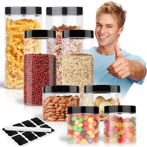Food Box Stackable Sealed Lid Moisture Proof Convenient with Label and Pen For Kitchen Pasta Cooking Ingredients Pet Food (8P 4.2L) (1/5)