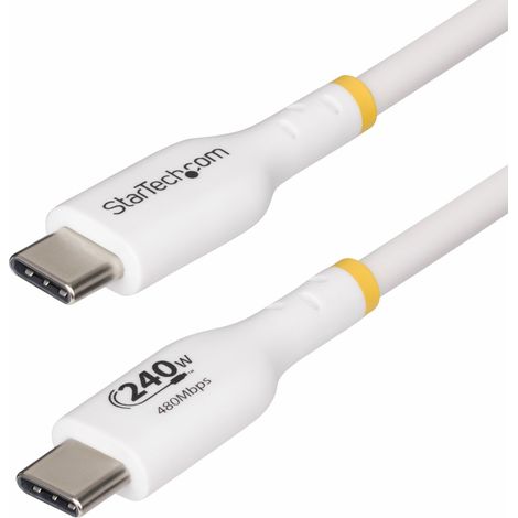 StarTech.com Cable de Carga para Portátil USB-C de 3m - Cable USB Tipo C USB 2.0 para Portátil - Blanco - Cable con Certificación USB-IF - PD 240W EPR - Recubrimiento de TPE - M/M