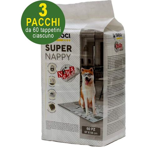 180 Tapis hygiéniques pour chiens SuperNappy 57x54 cm - 3 paquets de 60 chacun