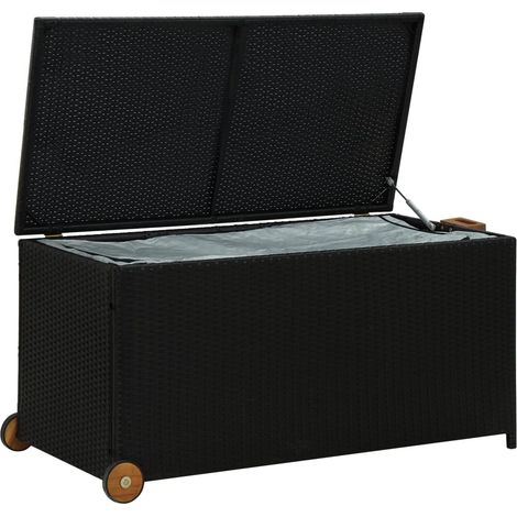 Coffre de jardin Noir + Roulettes 120 X 65 X 61 cm Polyrotin. Rangement facile et discret (1/5)