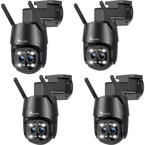 Lot de 4 2.5K 4MP Caméra Surveillance Ctronics WiFi Exterieur Double Objectif, 2,4G/5G WiFi IP Caméra avec Suivi Auto du Zoom Détection Humaine 6X Zoom Hybride Vision Nocturne Couleur