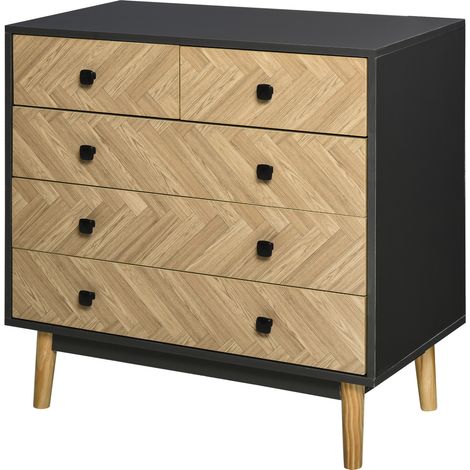 Cassettiera per Camera da Letto in Legno con 5 Cassetti, Stile Vintage Industriale, Grigio Scuro, 80x40x80cm (1/5)