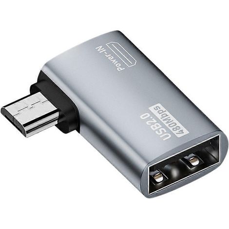 Adaptateur câble OTG 4K avec alimentation, micro-USB vers USB et design coudé. Compatible avec tablettes et téléviseurs (à gauche). (1/5)