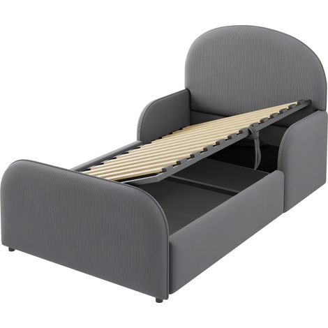 Letto per bambini imbottito 90 x 200 cm con contenitore idraulico, grigio (1/5)