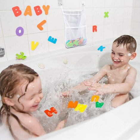 Filet de rangement pour baignoire Sac à jouets Sac à jouets pour baignoire avec 4 crochets auto-adhésifs résistants, Taille : 4552cm-Blanc, 1pc (1/4)