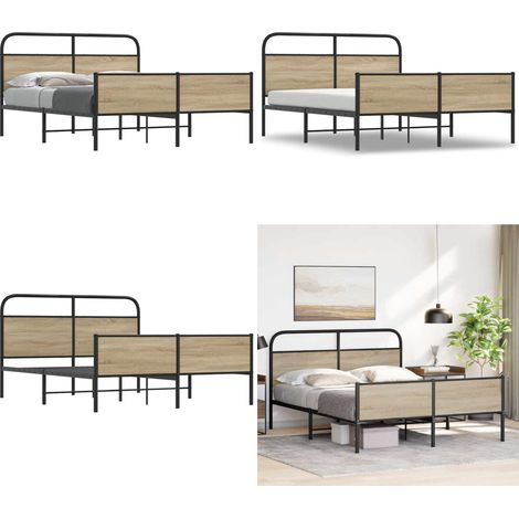vidaXL Metallbett ohne Matratze Räuchereiche 180x200 cm