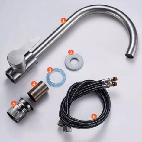 Mitigeur D'évier - Acier Inoxydable - Grand Arc - Double Commande Eau Chaude Froide - Finition Placage - 1 Pièce (1/4)