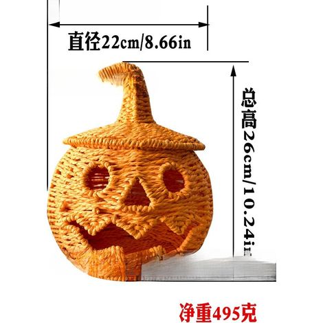 Halloween-Kürbislaterne aus schwarzem Weidengeflecht, handgeflochten für Heimpartys und Innendekoration, Kürbisorange, Stil B, 22 x 22 x 26 cm (Höhe), 495 g