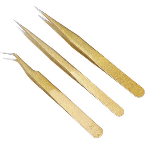 Kit de 3 pinces à cils professionnelles en inox pour pose d'extensions et manucure (1/5)