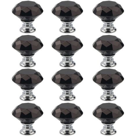 BUNTHAUS PA 12er-Pack schwarze Schrankgriffe aus Kristallglas, Schrankknauf mit Größenangabe, Türknauf, Schubladengriff, Türgriffe für Küche, Büro, Schlafzimmer, Kleiderschrank (30 mm) Lefou STOL (1/4)