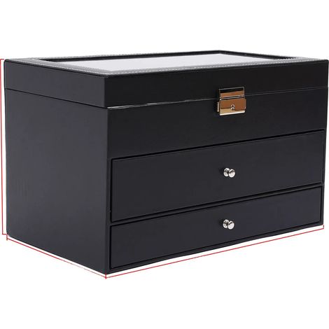 Caja de almacenamiento, organizador de 3 niveles, compartimentos forrados de terciopelo, color negro. (1/2)
