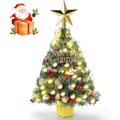 Mini Arbre de noël Artificiel, 50 cm Petite Table Arbre de noël LED guirlandes Lumineuses Ornements pour décorations de noël (1/5)