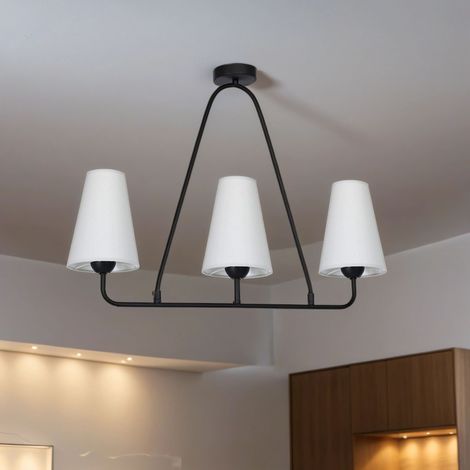 Deckenleuchte Grau Schwarz 90 cm breit Stoff Metall 3-flammig E27 Deckenlampe Esstisch