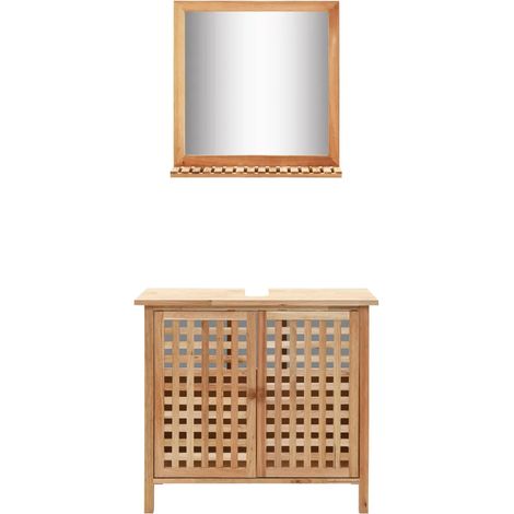 Armoire pour lavabo avec miroir design naturel 66 x 29 x 62 cm ventilation optimale rangement en bois noyer (1/5)