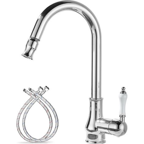 Kitchen sink faucet, high-bend pull-out countertop faucet, polished galvanized, single flow. (1/5)