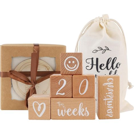 Cubos de madera para hitos del bebé, bloques de semana, mes y año para registrar el crecimiento del bebé, regalos para recién nacidos y mujeres embarazadas, superficie pulida y lisa, creativos. (1/5)