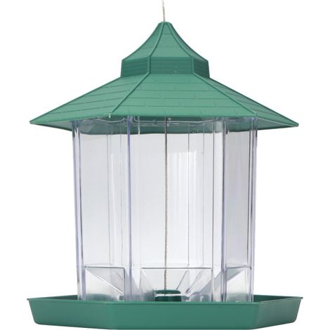 Mangeoire à oiseaux suspendue en plastique transparent étanche, idéale pour nourrir les oiseaux dans votre jardin.