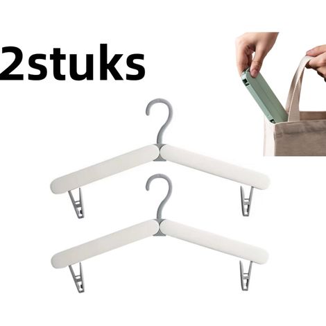 Vrac de 2 cintres - Cintre - Pinces à linge - Étendoir de voyage pliable - Cintre Portable avec pinces à chaussettes - Système de suspension multifonctions pour intérieur et extérieur - Blanc (1/5)