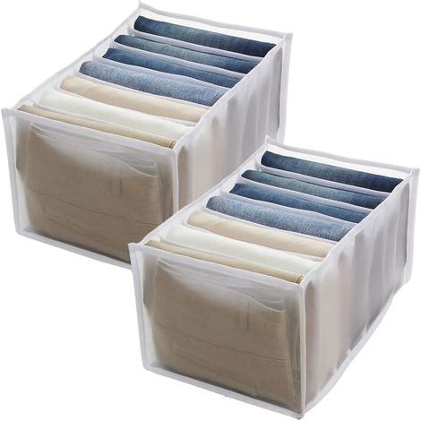 2 Pièces Boîte De Rangement En Maille Pliable, Jeans Organisateur De Tiroir, Organisateur Tiroir, Organisateur De Tiroir Pliable, 7 Grilles, Pour Le Stockage De Vêtements, Leggings, T-shirts, Jeans (1/4)