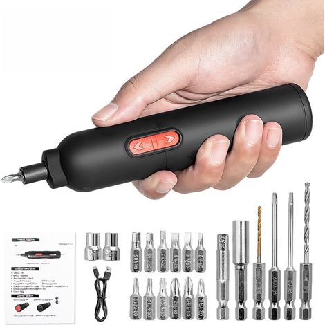 Kit de tournevis électrique, tournevis sans fil rechargeable 3,6 V avec moteur puissant de 230 tr/min, USB-C, 20 embouts pour meubles/électricité