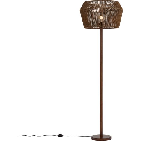 QAZQA Lámpara de pie de madera de nogal con pantalla de cuerda de (1/5)