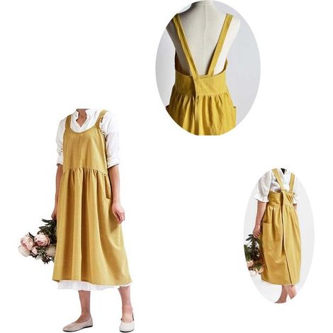 Grembiule da cucina idrorepellente e antimacchia, grembiule da cucina da donna, grembiule per catering, chiusura regolabile, tasche extra-large, giallo, 105 x (1/5)