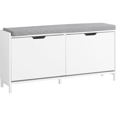 SoBuy Shoe Cabinet Shoe Bench - Shoe Storage with 4 Compartments - Comfortable Cushion - Load Capacity 250 kg - White Wooden Entryway Bench 105 x 24 x 52 cm - FSR151-L-W