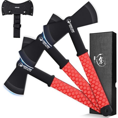 Axt Set 3tlg FullTang Doppelklinge Survival Camping Outdoor Rot-A (1/5)