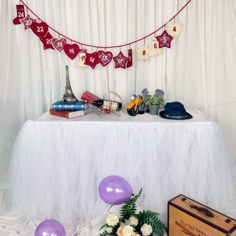 Jupe de table tulle 183cm blanc gaze romantique pour baby shower, mariage, anniversaire