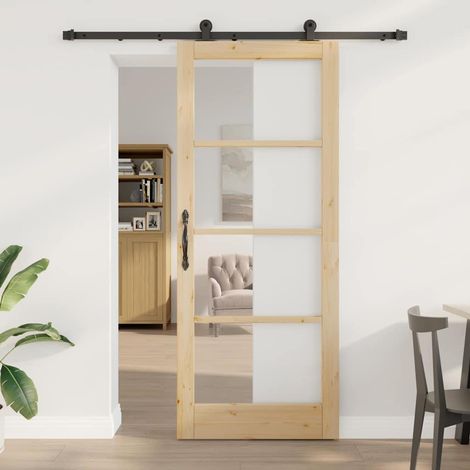 Puerta Deslizante ORKDAL Marrón 86 x 211 cm Madera y metal vidaXL