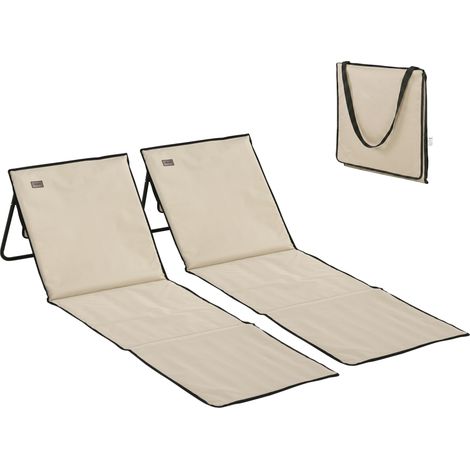 Lot de 2 tapis de plage rembourrés dossier inclinable multipositions acier polyester transats extérieur jardin beige (1/5)