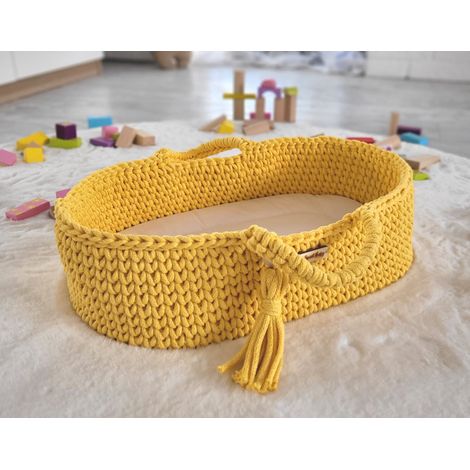 Cesta porta bambole in cotone stile boho - gialla (1/5)