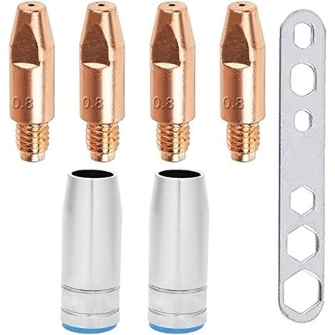 MB25 Embouts de contact de soudage 0,8 mm/0,030" M6x28 mm pour support de torche de soudage MB25 25AK MIG/MAG Consommables Accessoires avec coupelle de protection/buse à gaz et clé (7 pièces)