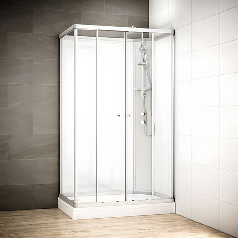 Cabine douche 120 x 80 SILVER Blanc rectangulaire droite (accès façade) (1/5)