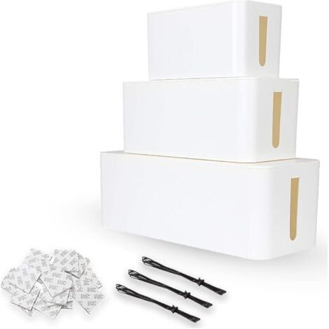 Lot de 3 Boîtes Cache Câbles, Organisateur de câbles, Boîte de Rangement pour Câbles en Plastique Garder les Câble Electriques, Multiprise Bien Rangés, Blanc (1/5)